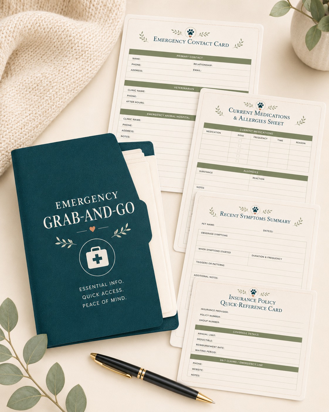 Emergency Grab-and-Go Kit printable folder and cards